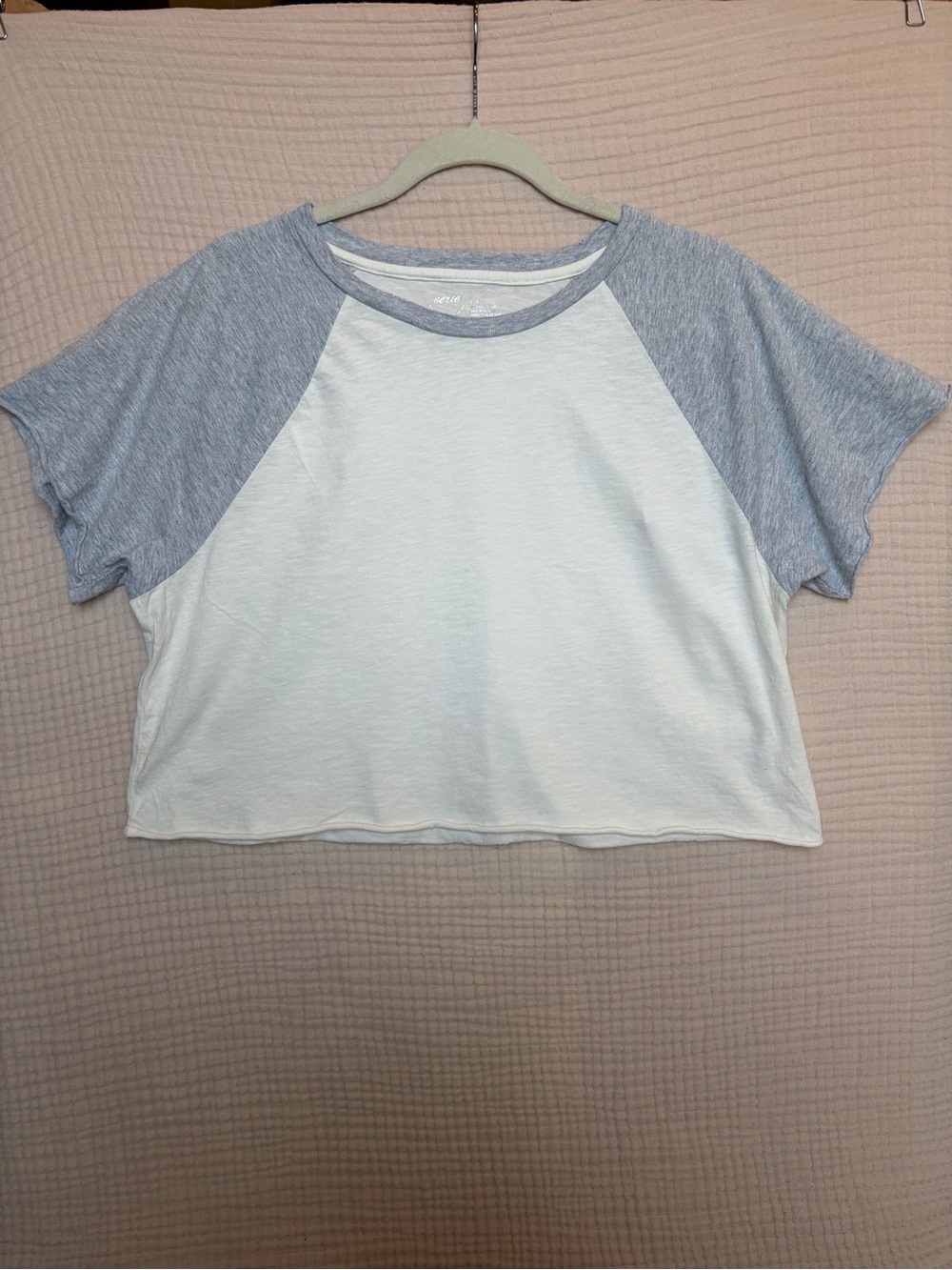 Aerie Cropped Raglan Baseball Tee Gray White Size L